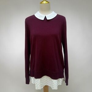 Ted Baker Ohlin Sweater US 10 Oxblood Red Mixed Media Layered Silk Blend Preppy